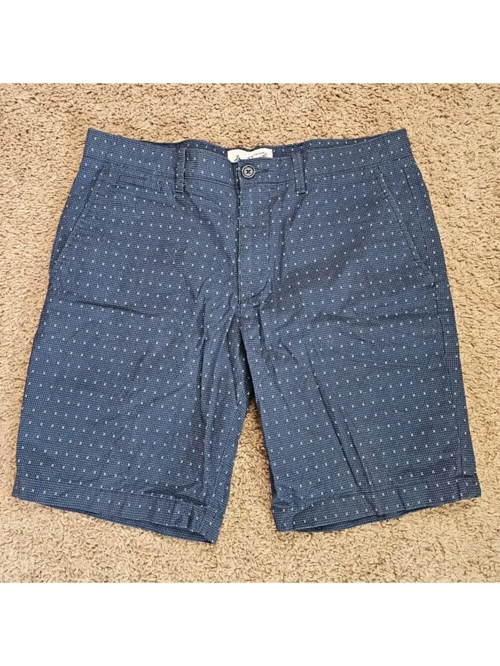 Penguin Chino Shorts Mens 32 Blue Geometric Micro Print Flat Front Casual Golf